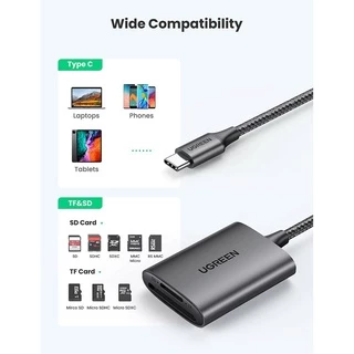 UGREEN หางหนู Type C ตัวแปลง SD/TF การ์ดรีดเดอร์ อ่านการ์ดกล้อง ต่อเข้าโทรศัพท์ได้ USB3.0 Adapter รุ่น CM401