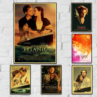 สติกเกอร์โปสเตอร์ ลายภาพยนตร์ American Love Disaster Titanic Family สไตล์เรโทร สําหรับตกแต่งผนังบ้าน