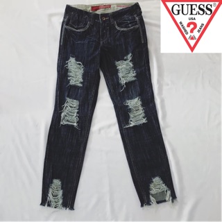 กางเกงยีนส์ Guess แท้ สีเข้มแต่งขาด