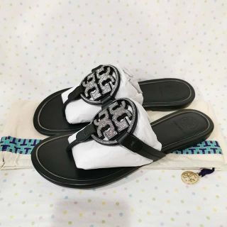 พรีฯ TORY BURCH MILLER CRYSTAL-LOGO SANDAL us7/8.