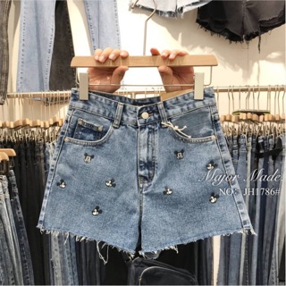 DISNEY MICKEY JEANS กางเกงยีนส์ขาสั้น เอวสูง