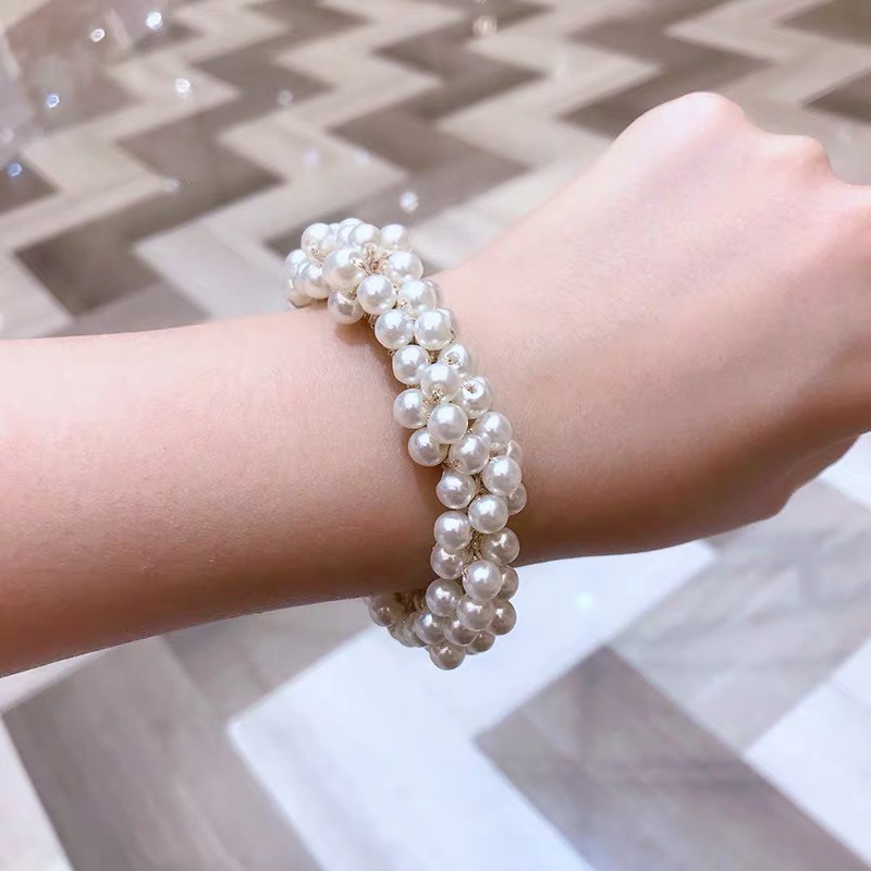 (พร้อมจัดส่งไทย) ยางรัดผมประดับไข่มุกสีทองหรูหรา Pearl รูปที่ 3