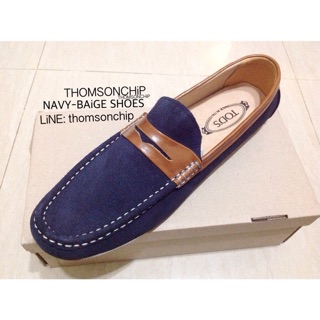 รองเท้าหนังกลับลำลอง สีกรมท่า Leather Navy-Baige Shoes