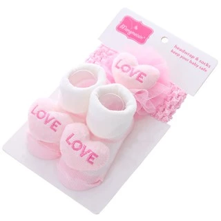 Babyonline(Y146)D3 (ส่งด่วน1วัน)ชุดเซ็ทถุงเท้าตัวการ์ตูนและโบว์คาดผมเด็ก