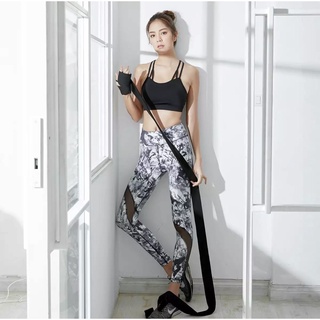 SALE!!! Wakingbee x Slash Tights (Black Mist ) กางเกงเลกกิ้งออกกำลังกาย ตัดต่อตาข่าย ลายพิมพ์หินอ่อน