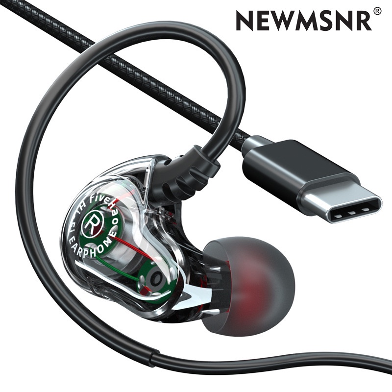 Newmsnr Type C 9D Surround หูฟังอินเอียร์พร้อมไมโครโฟนสําหรับ Android หูฟังอินเอียร์สำหรับเล่นกีฬาพร้อมไมโครโฟนสำหรับโทรศัพท์มือถือแบบไดนามิคเบสคู่