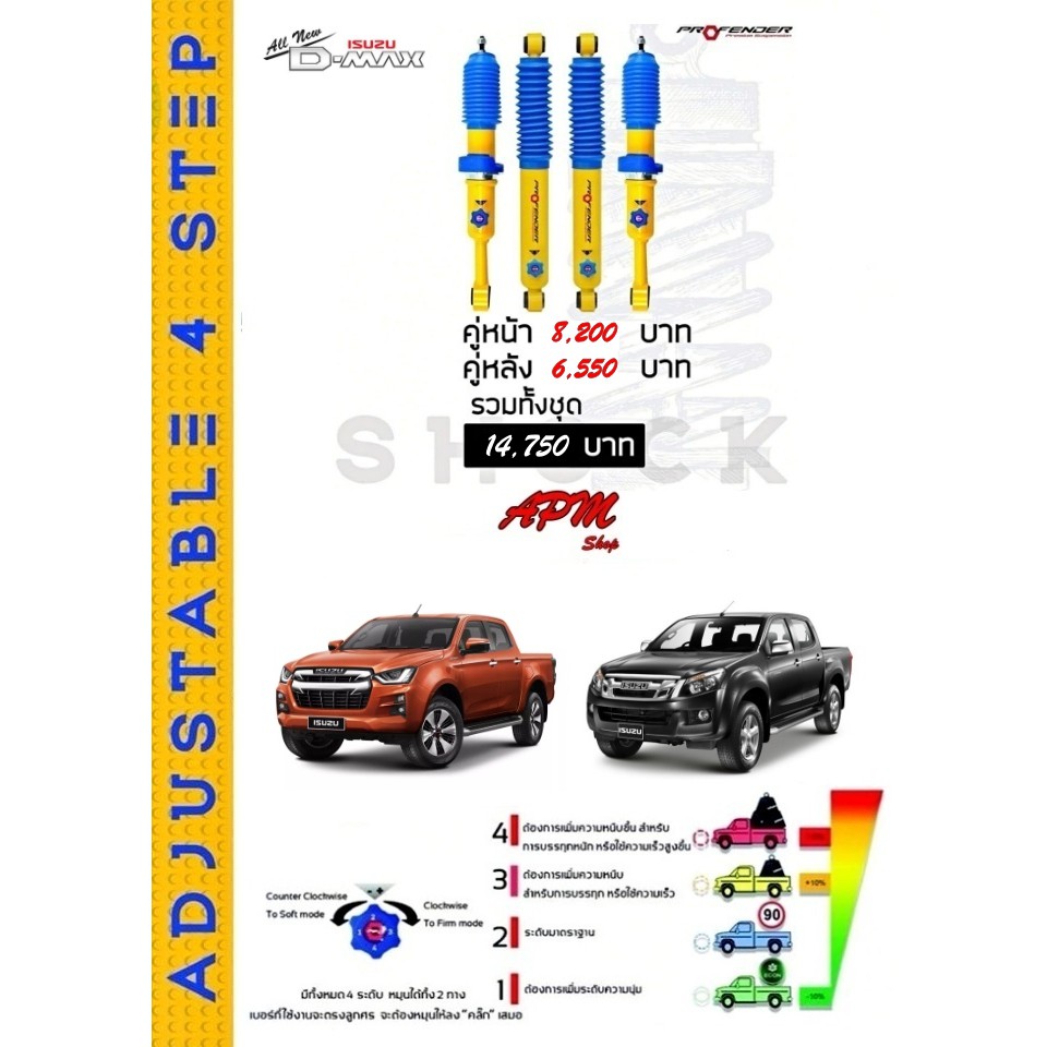 โช้คอัพปรับ 4 ระดับ ใส่รถ ISUZU D-Max ระบบ Twintube by Profender