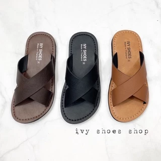 รองเท้าแตะ IVY SHOES ไซส์ 36-44 รองเท้าหนัง สไตล์วินเทจ (รุ่น VIN03- สวมไขว้) รองเท้าแตะหนัง