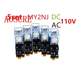 My2nj คอยล์รีเลย์แม่เหล็กไฟฟ้า DPDT พร้อมฐานซ็อกเก็ต 8 Pin DC AC 110V 5 ชุด ต่อชุด