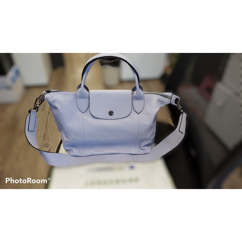 longchamp รุ่น Le Pliage Cuir  สี sky blueหนังแกะ ของแท้ 100 ออกshop france