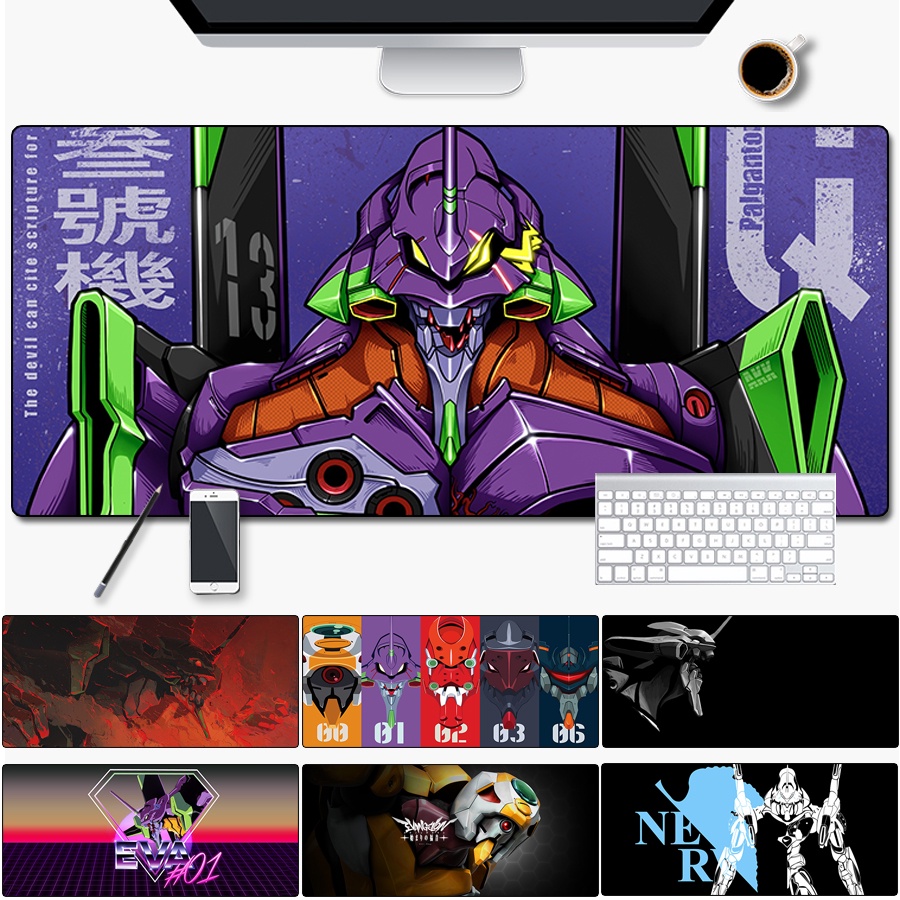 แผ่นรองเมาส์ EVA ขนาดใหญ่พิเศษ Evangelion แผ่นรองคีย์บอร์ดคอมพิวเตอร์เย็นหนาแผ่นรองโต๊ะเล่นเกมนักเรียนชาย
