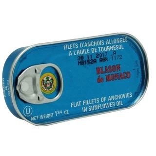 ปลาแองโชวี่ ดองในน้ำมันทานตะวัน ขนาด 50 กรัม Anchovies In Soya Oil 50 g BLASON DE MONACO