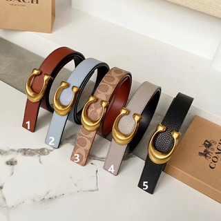 COACH ผู้หญิง เข็มขัด หนังแท้ ธุรกิจลำลอง คลาสสิก Real leather belt button