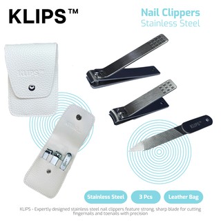 ชุด กรรไกรตัดเล็บ KLIPS พร้อมตะไบ สแตนเลสสลีล   Nail Clipper Set บรรจุทั้งหมด 3 ชิ้นในซองหนัง