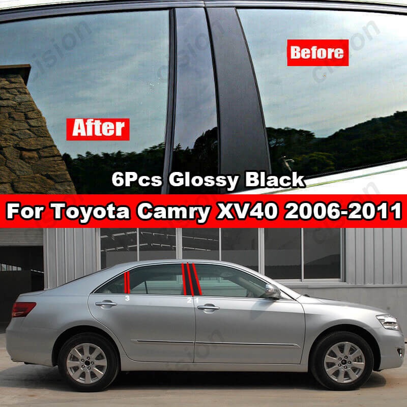 สติกเกอร์คาร์บอนไฟเบอร์ สีดําวาว สําหรับติดเสาประตูหน้าต่างรถยนต์ Toyota Camry XV40 XV50 XV70 2006-2022 6 ชิ้น