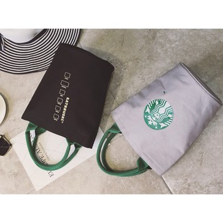 กระเป๋าผ้าสตาบัค Starbuck ทรงถัง สกรีนลายด้านหลังสีทอง