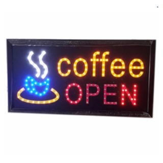 ส่งฟรีเคอรี่ PP ป้ายไฟLED Coffee OPEN ป้ายไฟสำเร็จรูป ขนาด48*25 ซม. อักษร ตกแต่งหน้าร้านกาแฟ LED SIGN ข้อความ