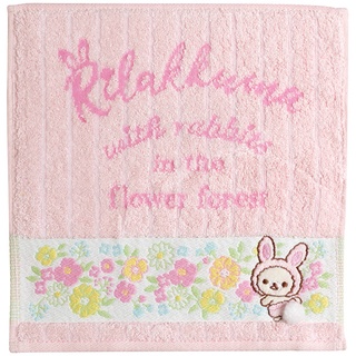 ผ้าขนหนู Rilakkuma Little Cute Rabbits in the Flower Garden สีชมพู ขนาด 25 x 25 ซม.