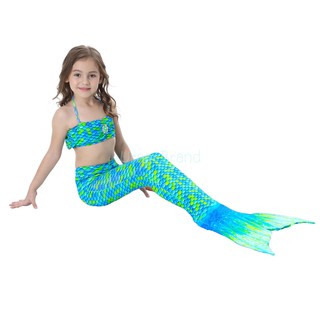 &lt; ส่งฟรี/พร้อมส่ง &gt; ชุดว่ายน้ำเด็ก ชุดเด็ก Mermaid Swiming เซ็ท 3 ชิ้น รุ่น Super Dot (Green-Blue)