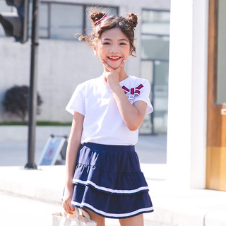 HUG ME เซ็ทเสื้อยืดผ้าคอตต้อน + กระโปรง สำหรับเด็กหญิง Girls Kids Set 2 Piece Top and Bottom Set