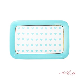 จานเซรามิคใส่ขนมและอาหาร ทรงสี่เหลี่ยมผืนผ้า | Philos , Miss etoile Plate Ceramic Heart Blue : PL057