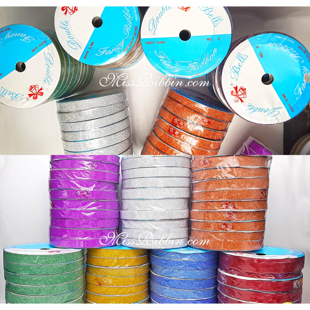 ริบบิ้นพับเหรียญ ริบบิ้นกากเพชร ตราระฆัง เลือกสีได้ ยาว 25หลา - รูปที่ 7