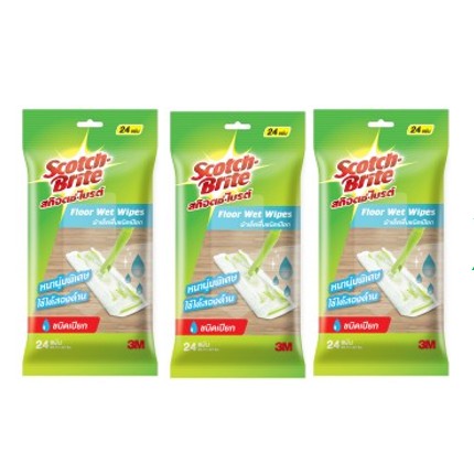 สก๊อตช์ ไบรต์ ผ้าถูพื้นชนิดเปียก Scotch Brite Floor Wet Wipes (3 ห่อ)