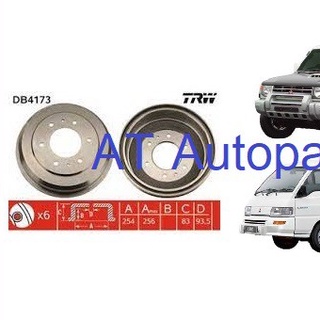 จานดรัม ดรัมเบรค MITSUBISHI L200 สตราด้า Strada 4x2 DB4173 ดรัม ยี่ห้อ TRW ราคาต่อคู่