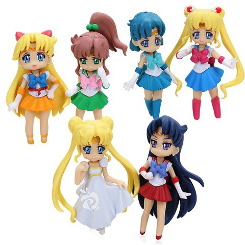 ฟิกเกอร์ Sailor Moon Venus Mercury Mars ชุด 6 ของเล่นจอแสดงผลขนาดเล็ก Topper ตกแต่ง FG630