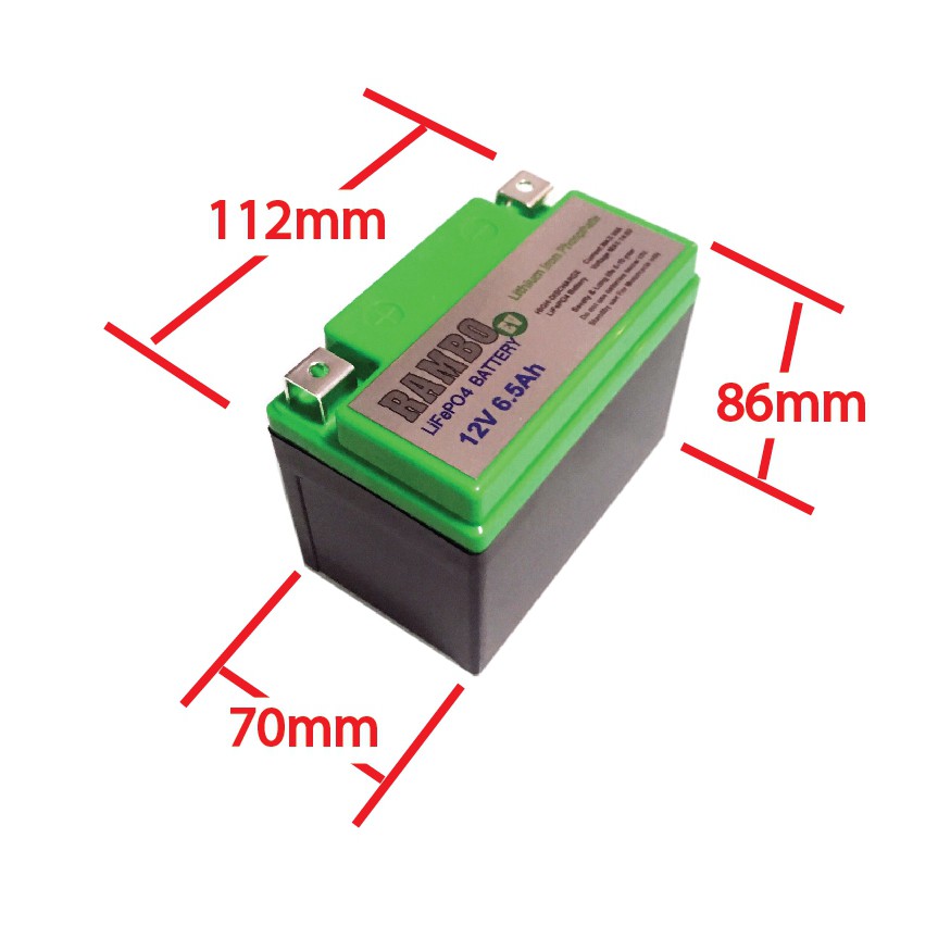 มอเตอร์ไซต์แอมป์เต็มแท้ LiFePo 4 ลิเที่ยมฟอสเฟส 12V 6.5Ah *** สำหรับสตาร์จรถมอเตอร์ไซค์ *** จ่ายกระแสสูงสุดได้ 90A