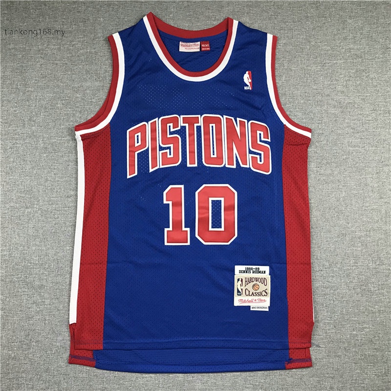 ลูกสูบดีทรอยต ์ ผู ้ ชาย NBA ใหม ่ #10 เสื ้ อบาสเก ็ ตบอลปักย ้ อนยุคเดนนิส Rodman สีน ้ ําเงิน
