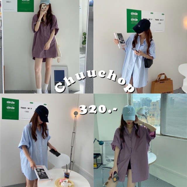 เดรส พร้อมส่ง(C1687)🐟Melody mini dress shirt ชุดเดรสสั้นแต่งคอปก ทรงเชิต มี2สี