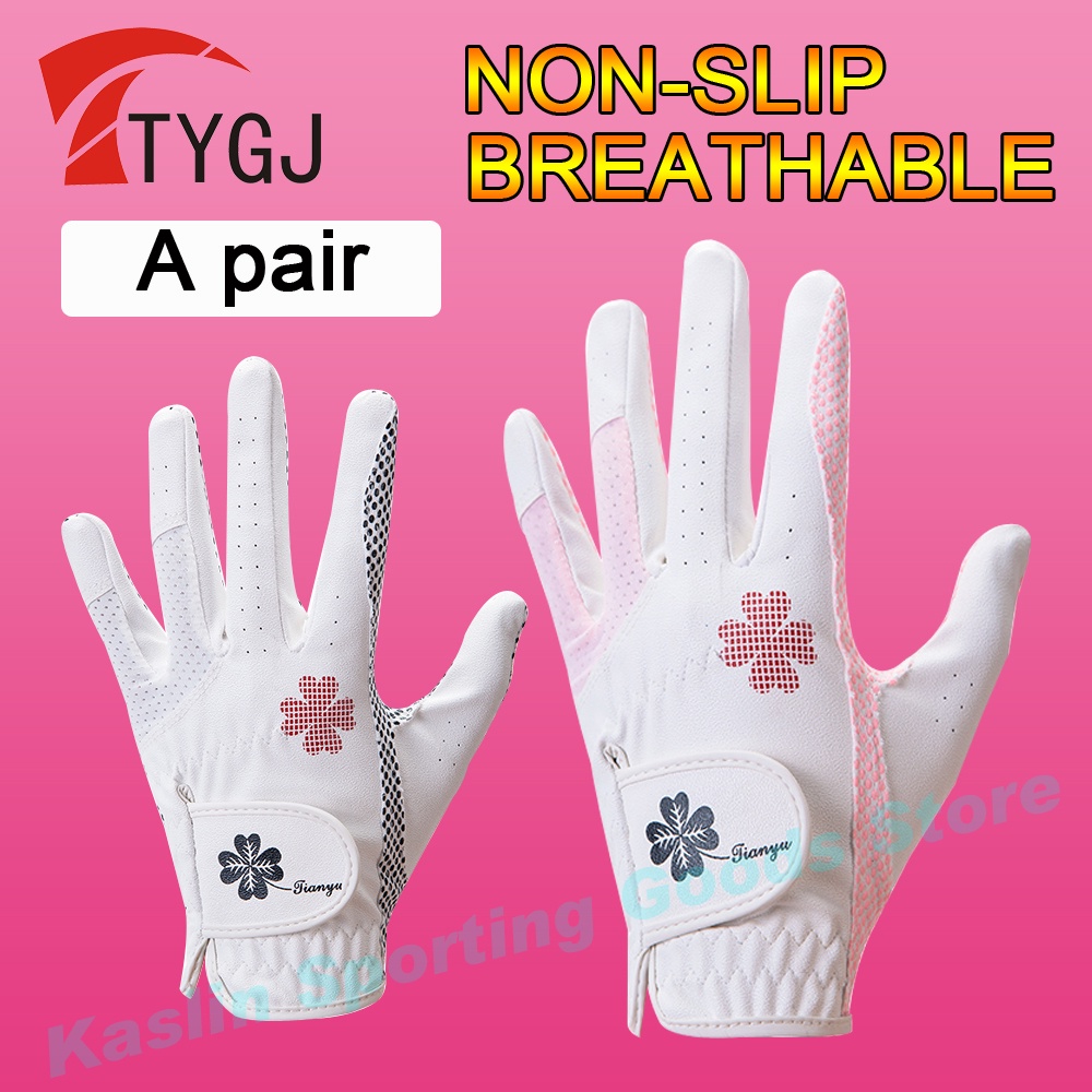 ผ้า ถุงมือกอล์ฟสุภาพสตรีหนัง ปู่ ซิลิโคนอนุภาคกันลื่นซ้ายและขวามือถุงมือระบายอากาศ