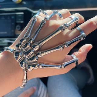 Skull Punk Silver Skeleton Bracelet Gloves ยืดหยุ่นและปรับได้สำหรับผู้ชายและผู้หญิง