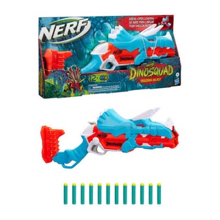 Nerf DinoSquad Tricera-Blast Dart Blaster Gun Break-Open 3-Dart Loading, 12 Darts, Triceratops Dinosaur Design ปืนเนิร์ฟ