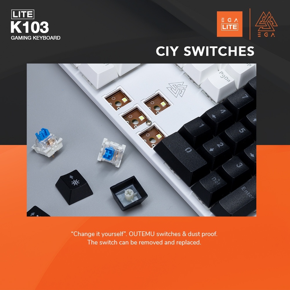 คีย์บอร์ด EGA K103 Lite Gaming Keyboard Mechanical Switch คีย์บอร์ดแมคคานิคอล คีย์บอร์ดเกมมิ่ง ไฟ RGB ประกันศูนย์ 1 ปี