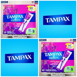 Tampax® Radiant Super Plastic Tampons 28, 42 Count ผ้าอนามัยแบบสอด สำหรับวันมามาก ป้องกันการรั่วซึม ปราศจากกลิ่น