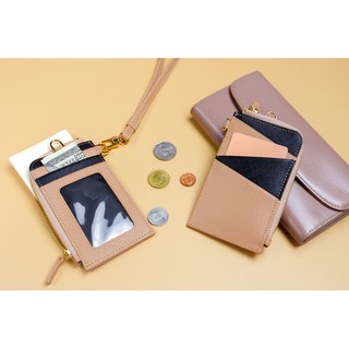 NEW! 2-Tone Card Holder Wallet หนังแท้ / กระเป๋าใส่บัตร คล้องคอ (Black Brownie สีดำน้ำตาล)