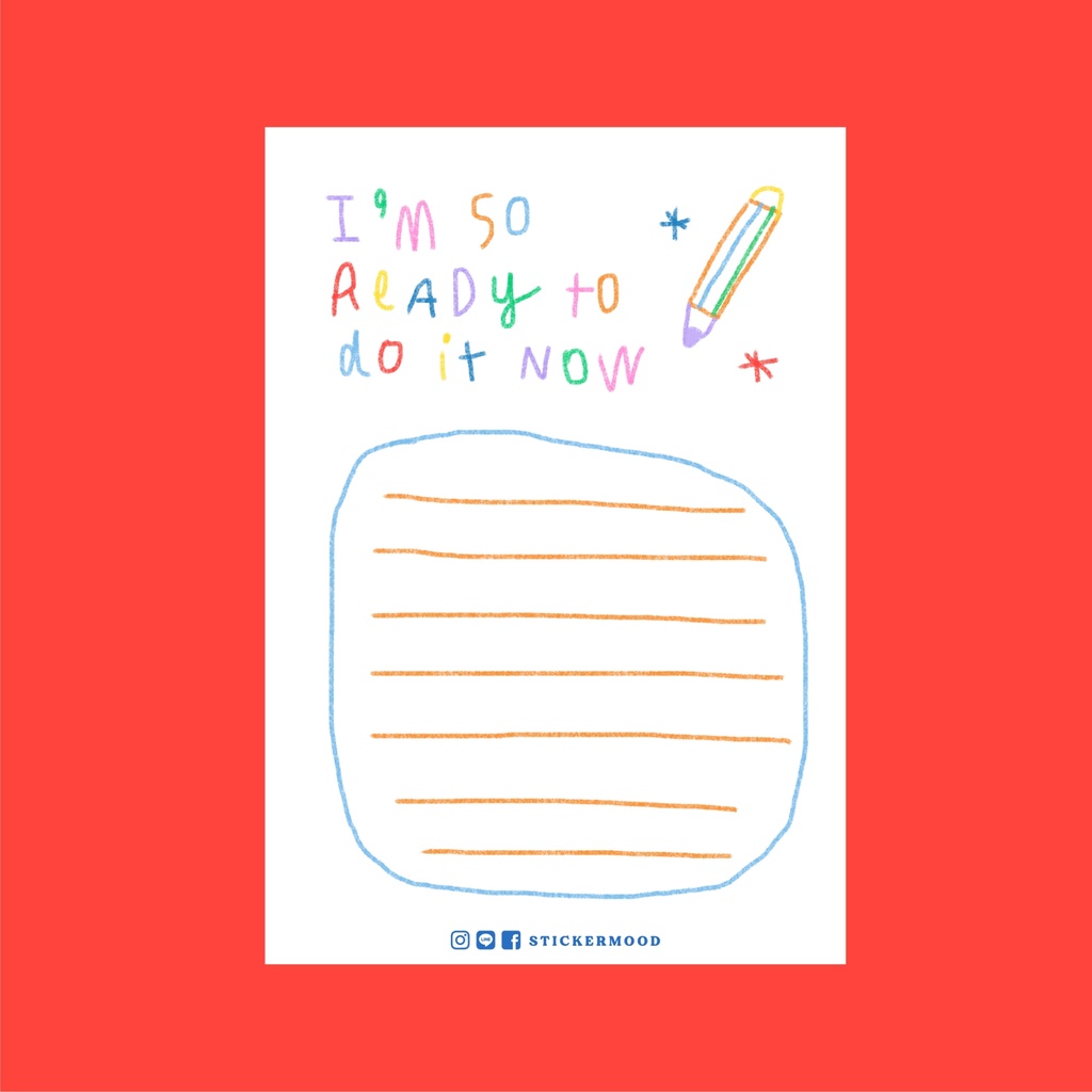 🖍💙สมุดฉีกขนาด 7x10cm ลาย I'm ready to do it now 🖍💙(50แผ่น) (รหัส : A29)