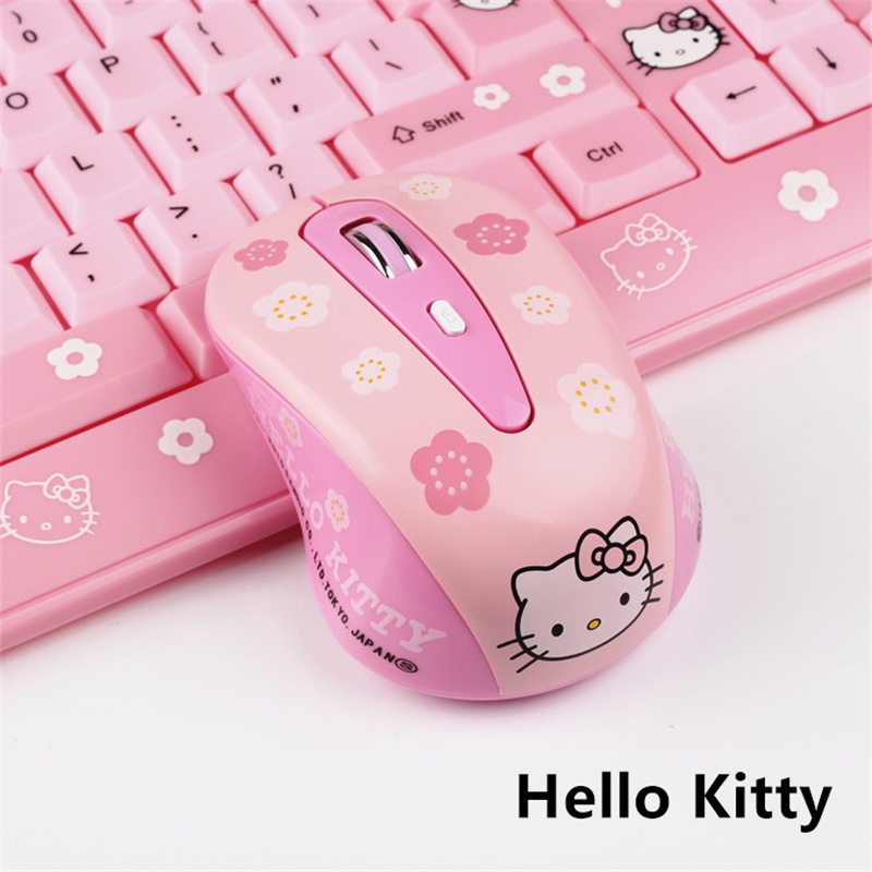 เมาส์ออปติคอลไร้สาย 2.4Ghz USB ลาย Hello Kitty สีชมพู ปรับได้ dpi 800 1200 1600 พร้อมแผ่นรองเมาส์ สําหรับแล็ปท็อป คอมพิวเตอร์