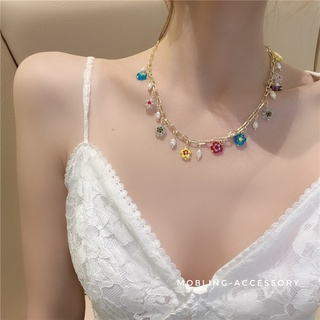 สร้อยคอ สร้อยคอแฟชั่น สร้อยคอทอง Fashion Accessories NecklacesCCเพลงคลื่นลูกใหม่ของประเทศแก้วสีดอกไม้มุกน้ำจืดเย็บสร้อยค