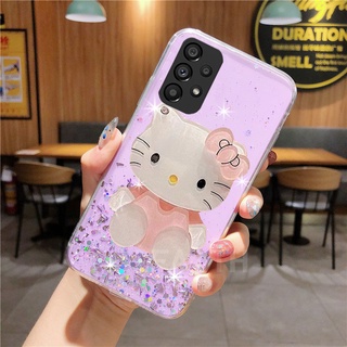 เคสโทรศัพท์ Samsung Galaxy A53 5G A73 A13 A23 A33 A03 M33 M23 M53 5G 4G ใหม่เคสโทรศัพท์มือถือแบบนิ่มใสลายคิตตี้พร้อมกระจกแต่งหน้าแฟชั่นสําหรับเคส SamsungGalaxyA53