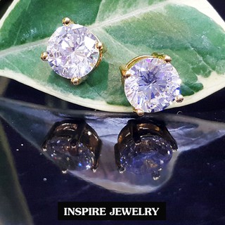 Inspire Jewelry ต่างหูเพชรเม็ดเดียวฝังหนามเตย งานจิวเวลลี่ มีไซด์ให้เลือก  L=5min ต่างหูเพชรสวิสเกรด AAA++ น้ำงาม