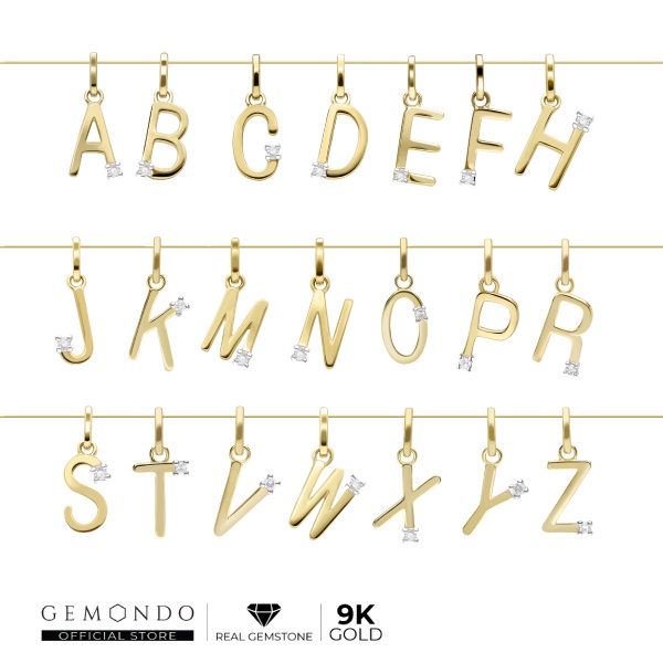 Gemondo จี้ทองคำแท้ 9 กะรัต (9K) ตัวอักษร A-Z ประดับเพชรแท้ : จี้ตัวอักษร จี้ทองแท้ จี้ทองคำ ของขวัญ