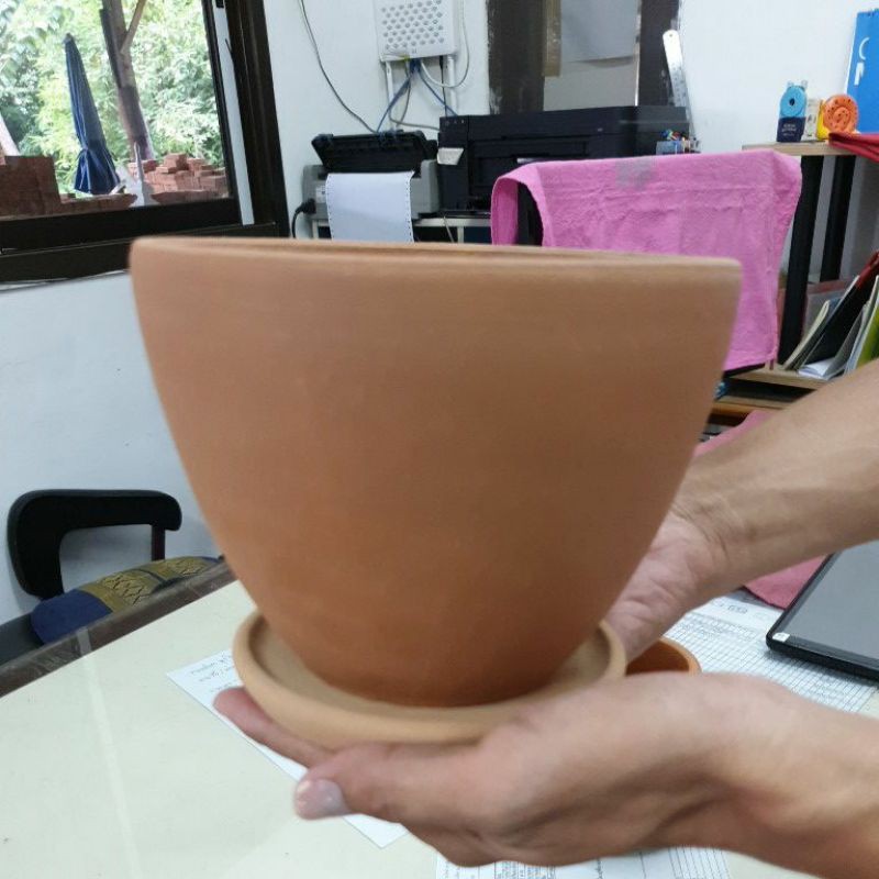 กระถางดินเผาทรงถ้วยขนาด 6.5นิ้ว รวมจานรอง