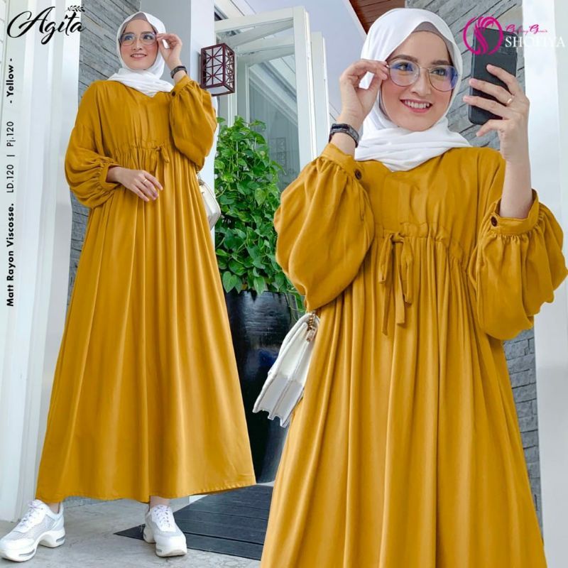 Agita Midi Dress Original Long Plain Tunic ผ้าเรยอนเหนียว Gamis