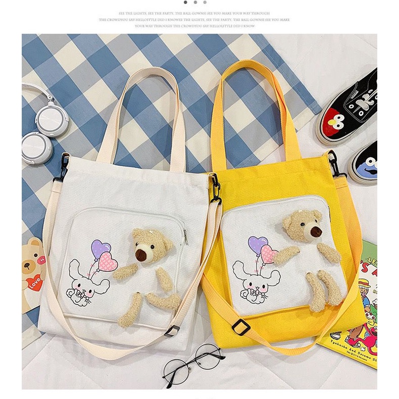 กระเป๋าผ้า หมีแคนวาส เนื้อหนา ใบใหญ่ เกาหแฟชั่น น่ารัก หมี ตุ๊กตา ราคา ถูกที่สุด ดีลบีเคเค แกลเลอรีภาพที่ 8