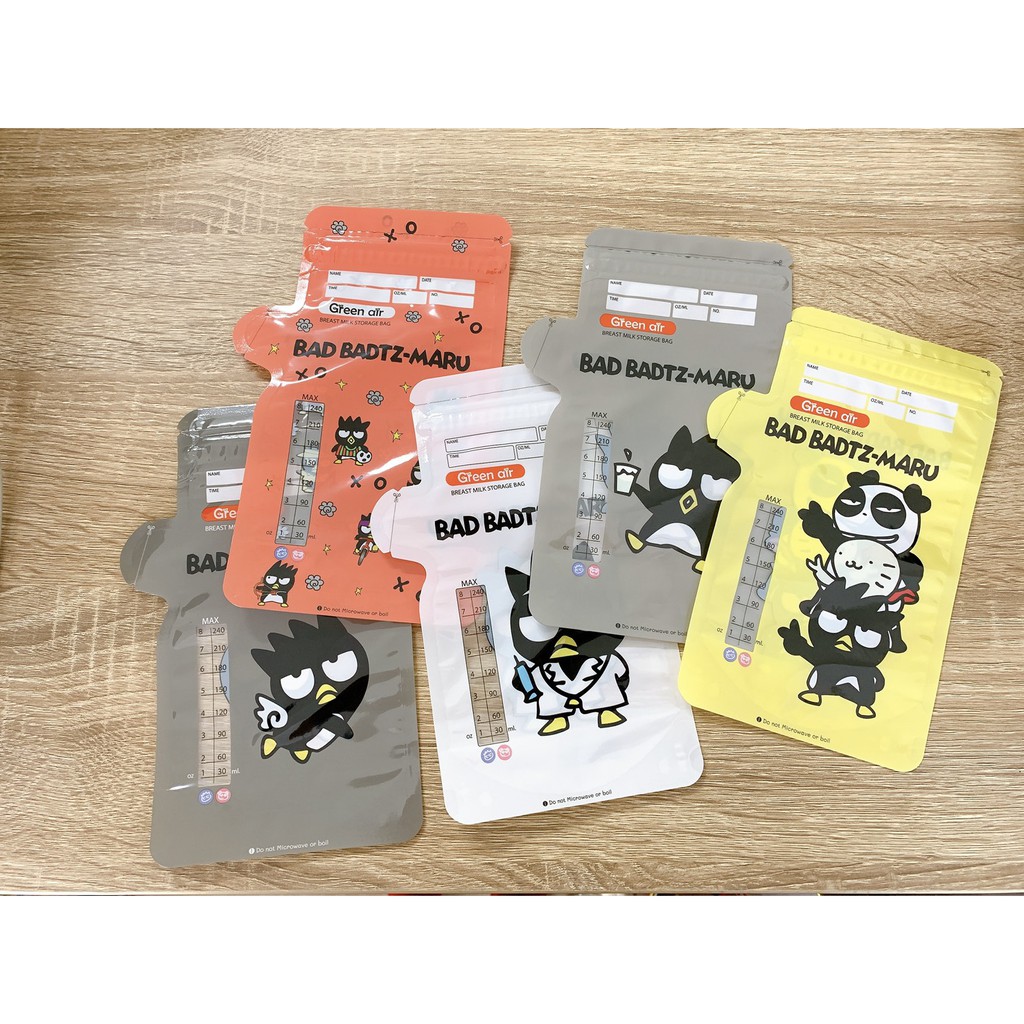 ถุงบรรจุน้ำนม และของเหลว ลิขสิทธิ์แท้ Sanrio ลายแบดแบด มารุ Badbadz Maru ขนาด 8oz