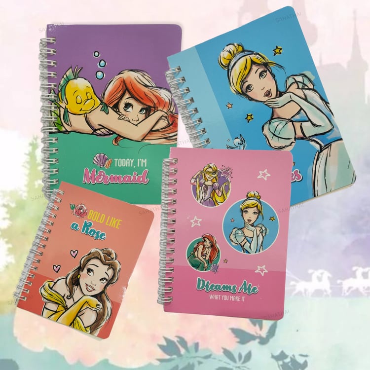 สมุดโน๊ตริมลวด มีเส้น สำหรับจดบันทึก A6 ลายเจ้าหญิง DISNEY PRINCESS - AVG-MOOMIN-MICKEY