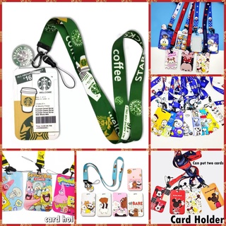 starbucks ป้ายห้อยบัตร cardholder +Neck Lanyard กรอบใส่บัตร พร้อมสายผ้าคล้องคอ ที่ใส่บัตรกรอมบัตร สายคล้องบัตร ใส่บัตรพนักงาน สายคล้องคอ ใส่บัตรพนักงาน บัตรนักเรียน ลายโดเรม่อนน่ารัก Donald Duck Snoopy Mickey Minnie SpongeBob we bare bears card holder